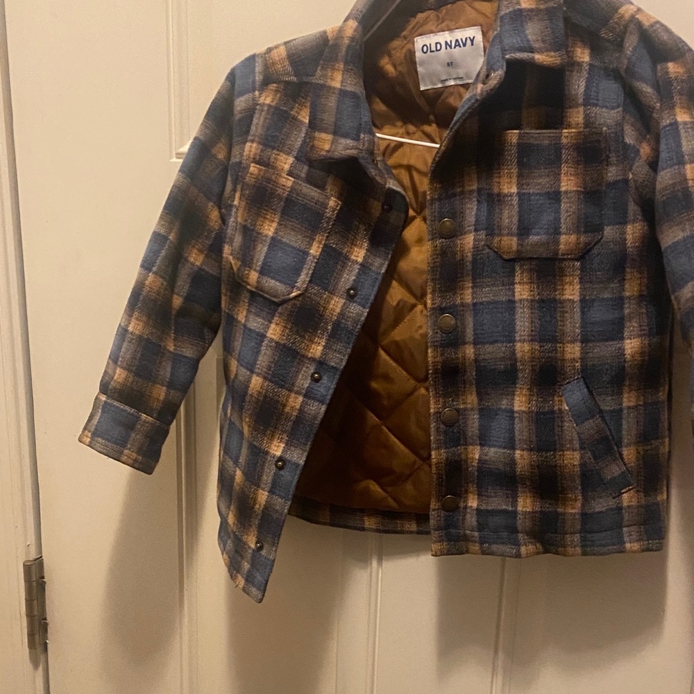 Old Navy Kids Plaid Jean Jacket - Blue and Tan
